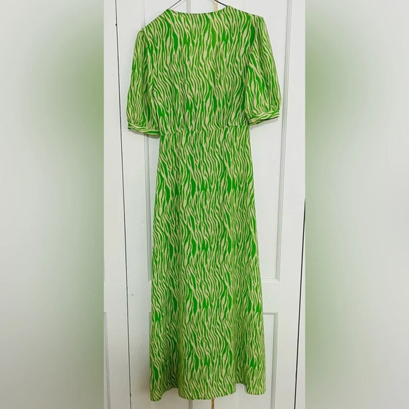 ASOS DESIGN tie front button up midi dress in green animal print - Picture 4 of 5